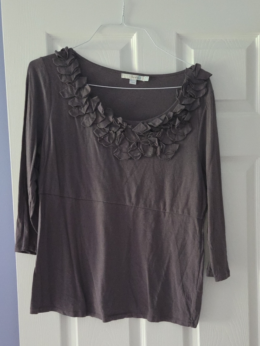 Boden Grey Scoop Neck Tee With Ruffel Detail Around The Neckline